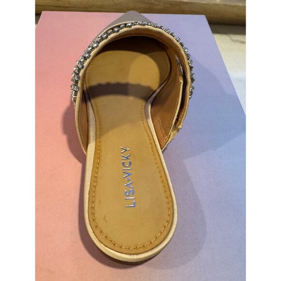 Lisa Vicky MOVE-V Champagne Satin Flats – Rhinestone Strap – Size 7M - Picture 5 of 13